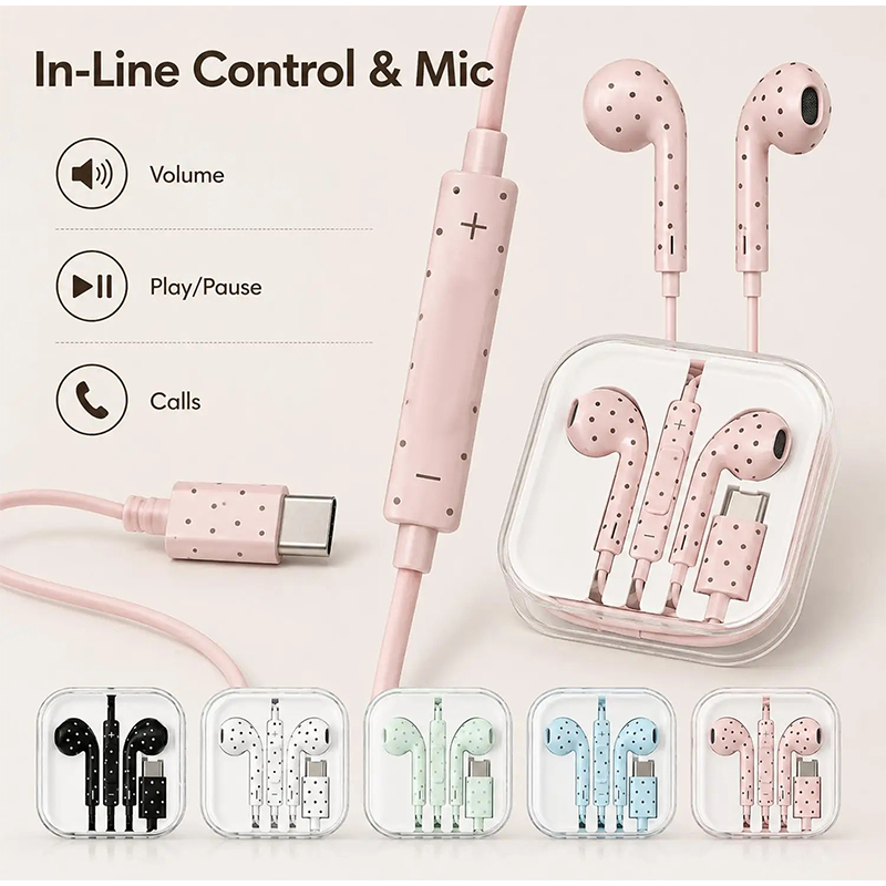Usb C Earphone - 타입 C 이어폰 폴카 도트 스타