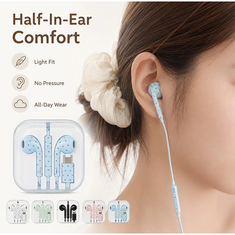 타입 C 이어폰 폴카 도트 스타 패턴 인이어 유선 이어 - Usb C Earphone 리뷰 및 가격