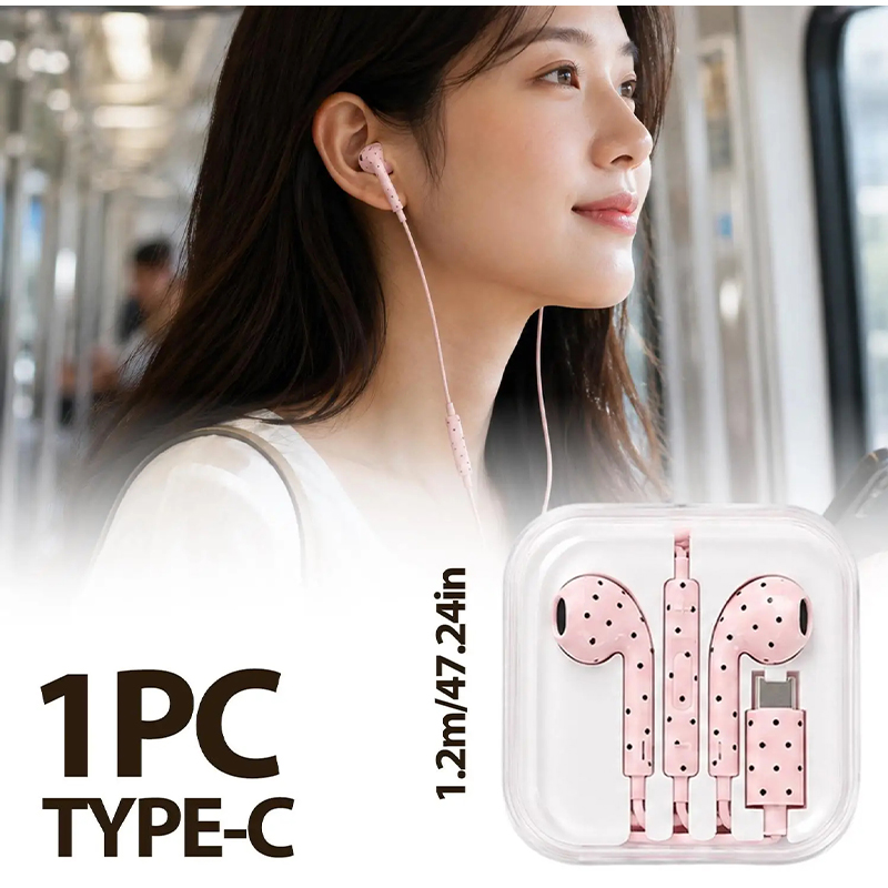 타입 C 이어폰 폴카 도트 스타 패턴 인이어 유선 이어 - Usb C Earphone 리뷰 및 가격