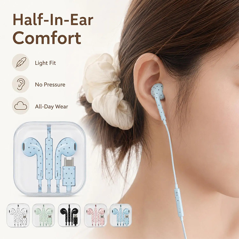 귀여운 폴카 도트 스타 타입 C 이어폰 (미, 아이폰, - Usb C Earphone 리뷰 및 가격